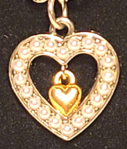 Two Layer Stainless Steel Necklace with Gold & Silver Tone Heart & Clover Charms