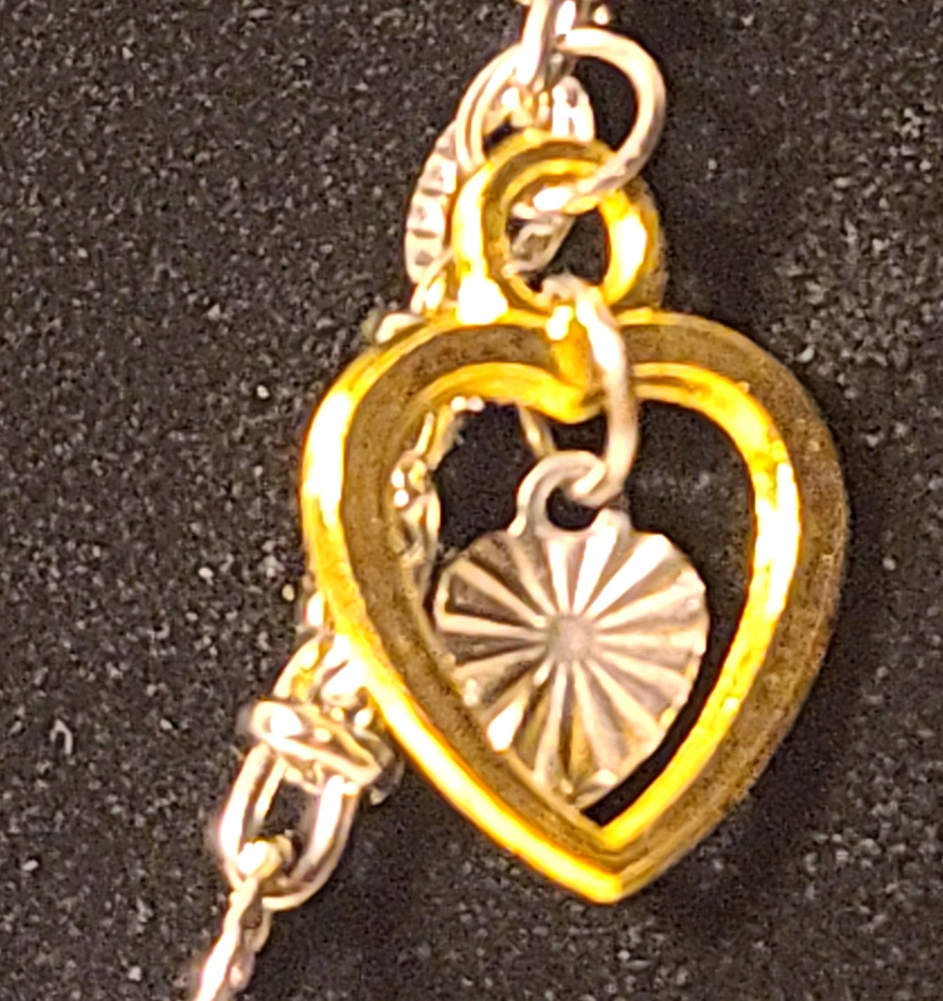 Two Layer Stainless Steel Necklace with Gold & Silver Tone Heart & Clover Charms
