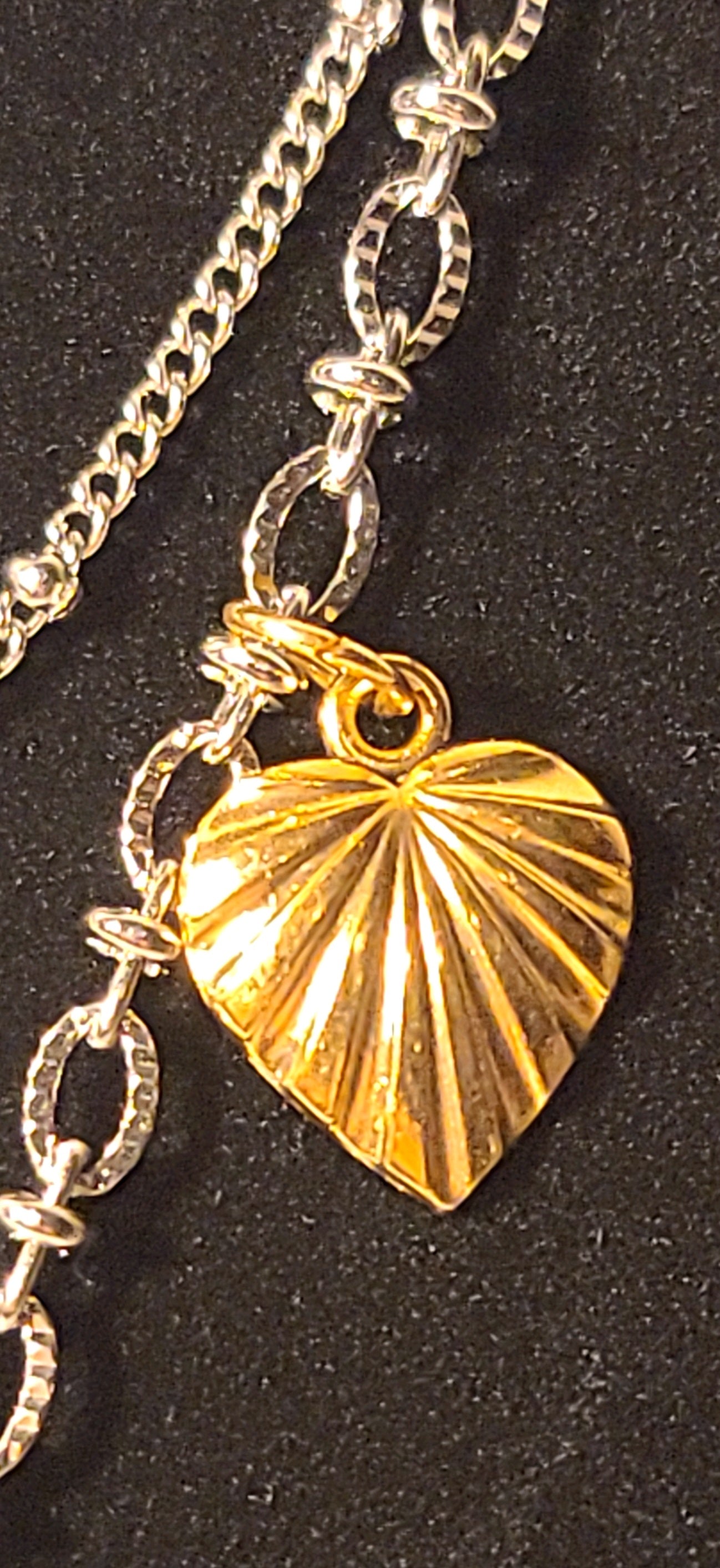Two Layer Stainless Steel Necklace with Gold & Silver Tone Heart & Clover Charms