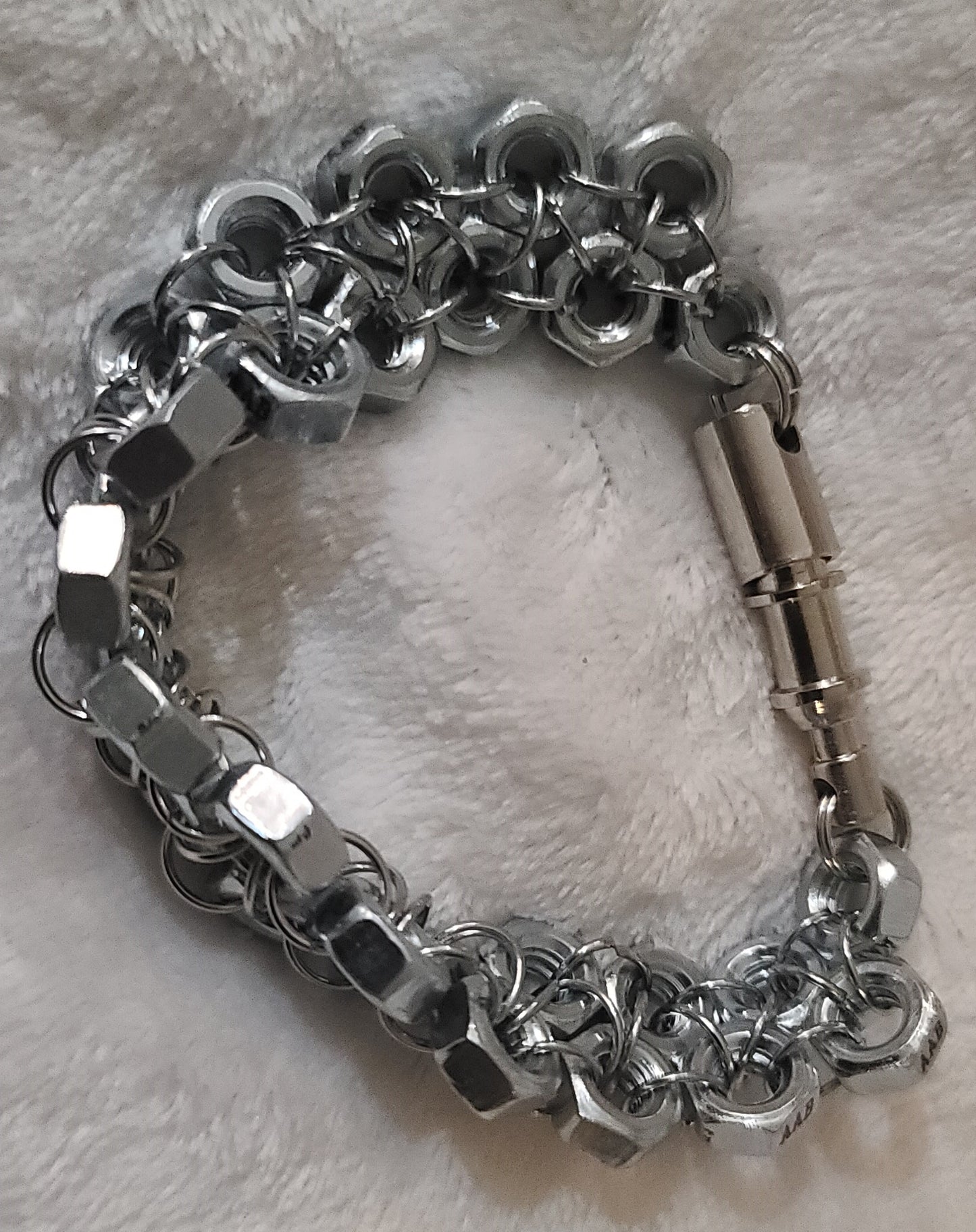 Double Row Hex-Nut 8 3/4 Inch Bracelet with Coupler Clasp