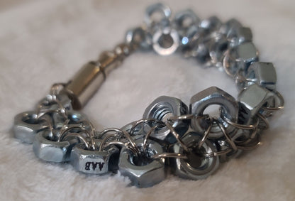 Double Row Hex-Nut 8 3/4 Inch Bracelet with Coupler Clasp