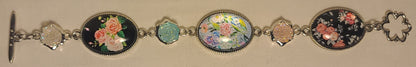 Elegant Floral Cabochon Bracelet with Silver-Plated Frames