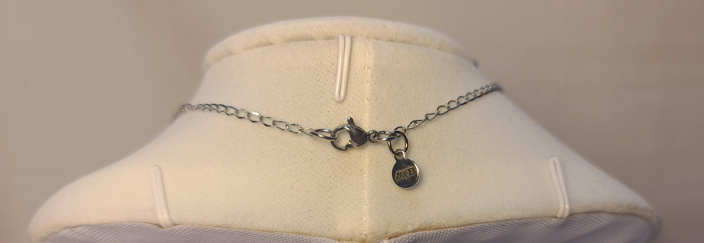 Elegant Floral Drop Necklace Set, Stainless Chain, Purple Beads, Black Accents, 3 Piece Set