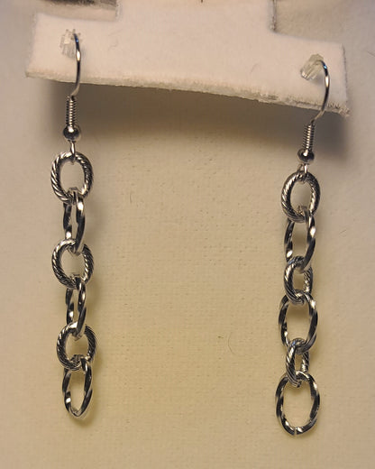 Everyday Silver-Tone Stainless Steel Textured Link Set, Necklace, Bracelet, Earrings