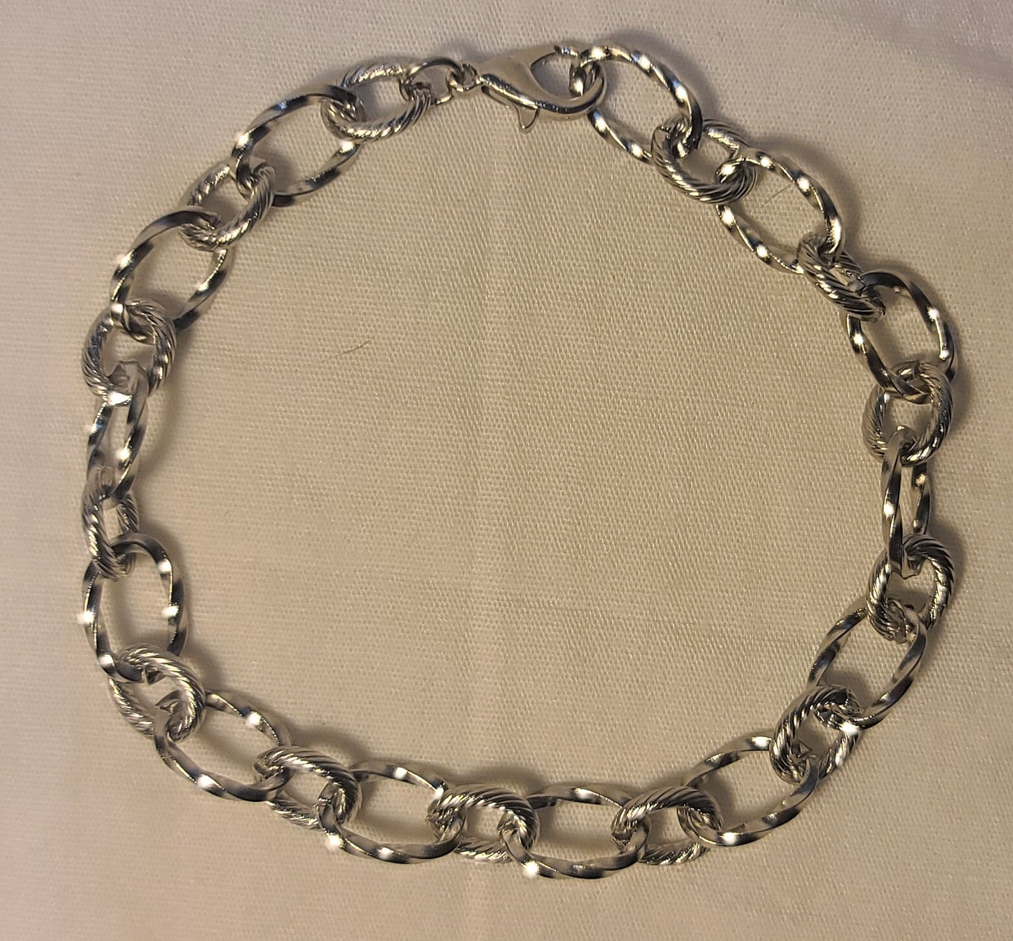 Everyday Silver-Tone Stainless Steel Textured Link Set, Necklace, Bracelet, Earrings
