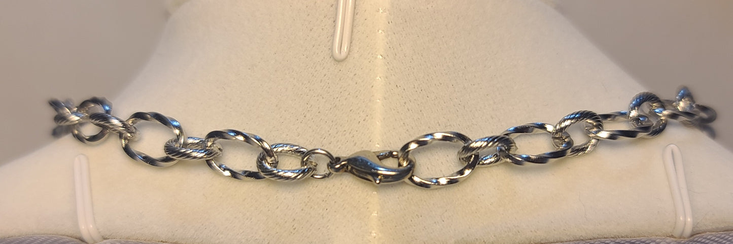 Everyday Silver-Tone Stainless Steel Textured Link Set, Necklace, Bracelet, Earrings