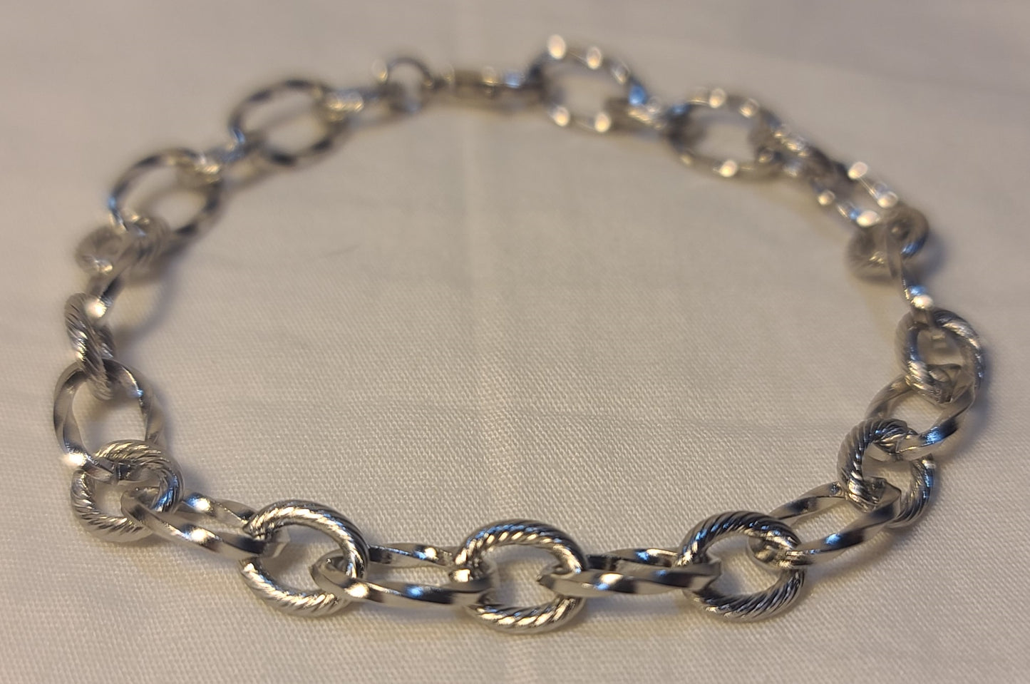 Everyday Silver-Tone Stainless Steel Textured Link Set, Necklace, Bracelet, Earrings