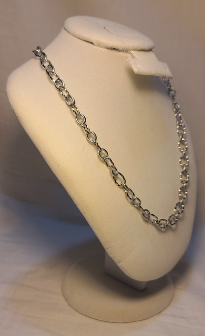 Everyday Silver-Tone Stainless Steel Textured Link Set, Necklace, Bracelet, Earrings