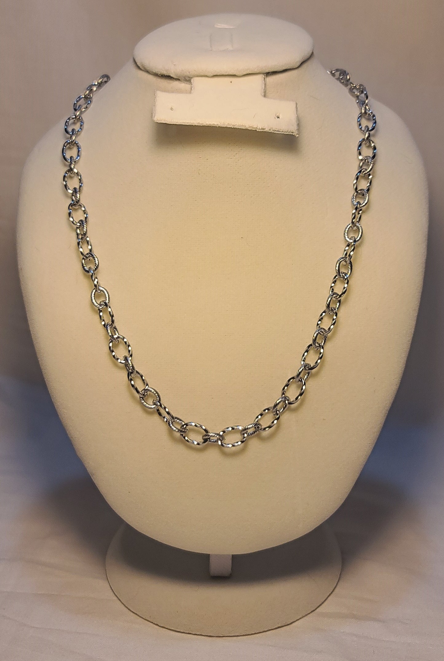 Everyday Silver-Tone Stainless Steel Textured Link Set, Necklace, Bracelet, Earrings