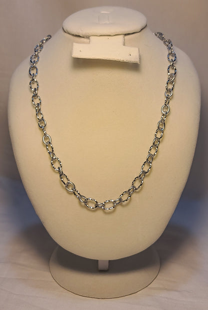 Everyday Silver-Tone Stainless Steel Textured Link Set, Necklace, Bracelet, Earrings