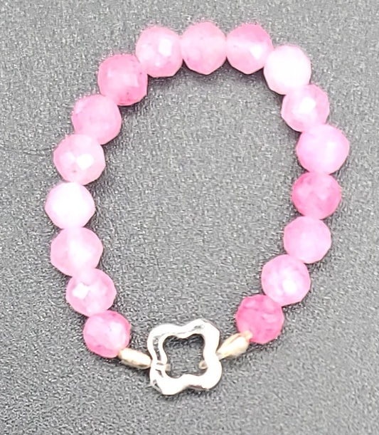 Faceted Pink Tourmaline with Stainless Steel Clover Stretch Fit Ring 9 – 11.5