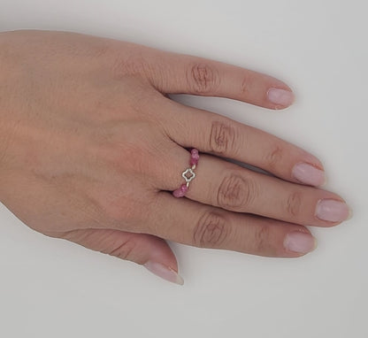 Faceted Pink Tourmaline with Stainless Steel Clover Stretch Fit Ring 7.5 – 10