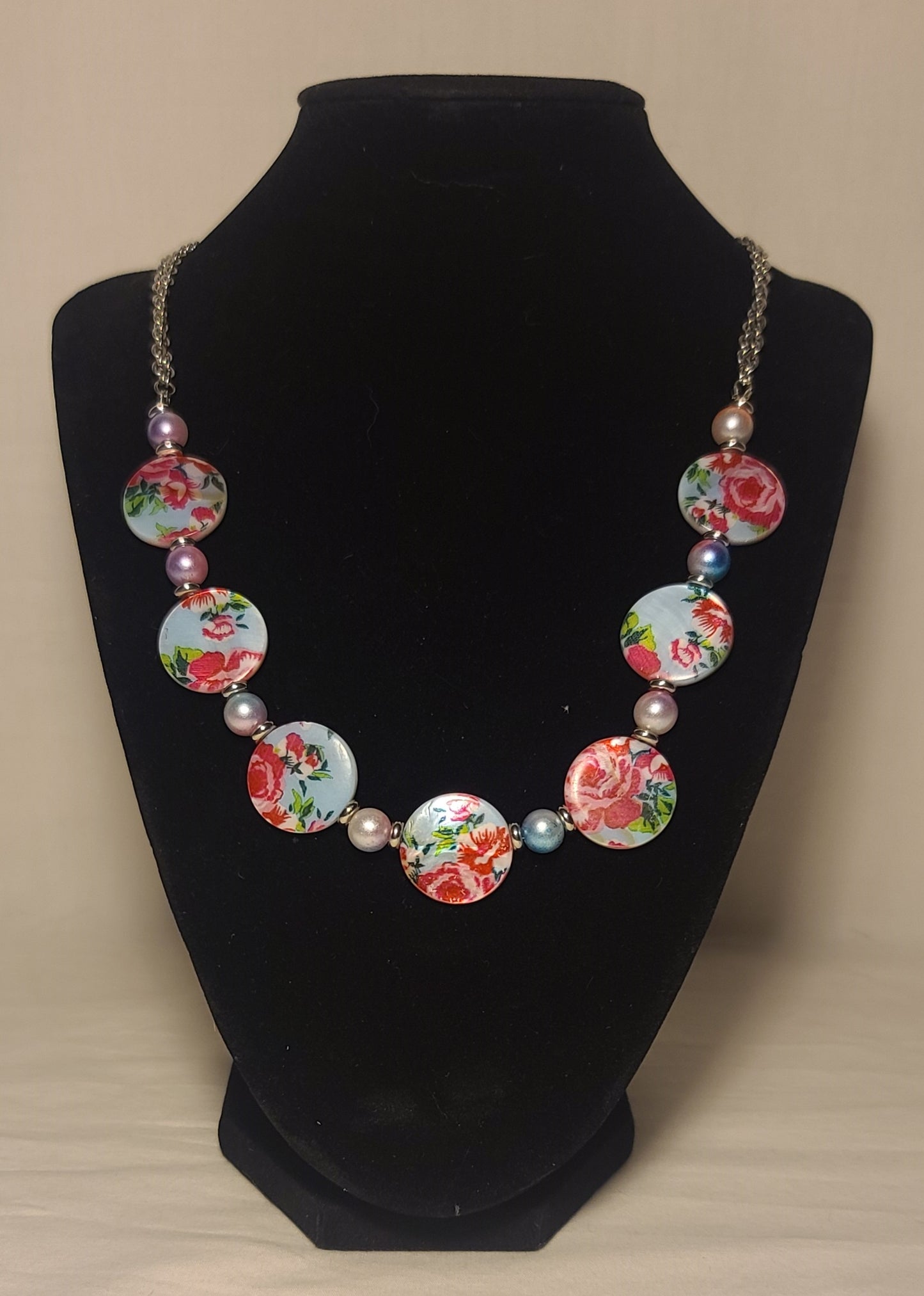 Floral Beaded Necklace, Bracelet, & Earring Set