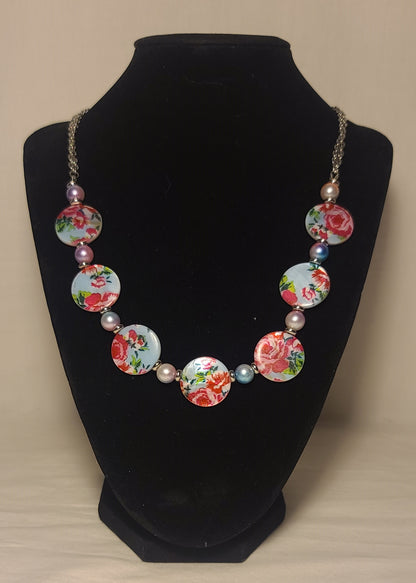Floral Beaded Necklace, Bracelet, & Earring Set