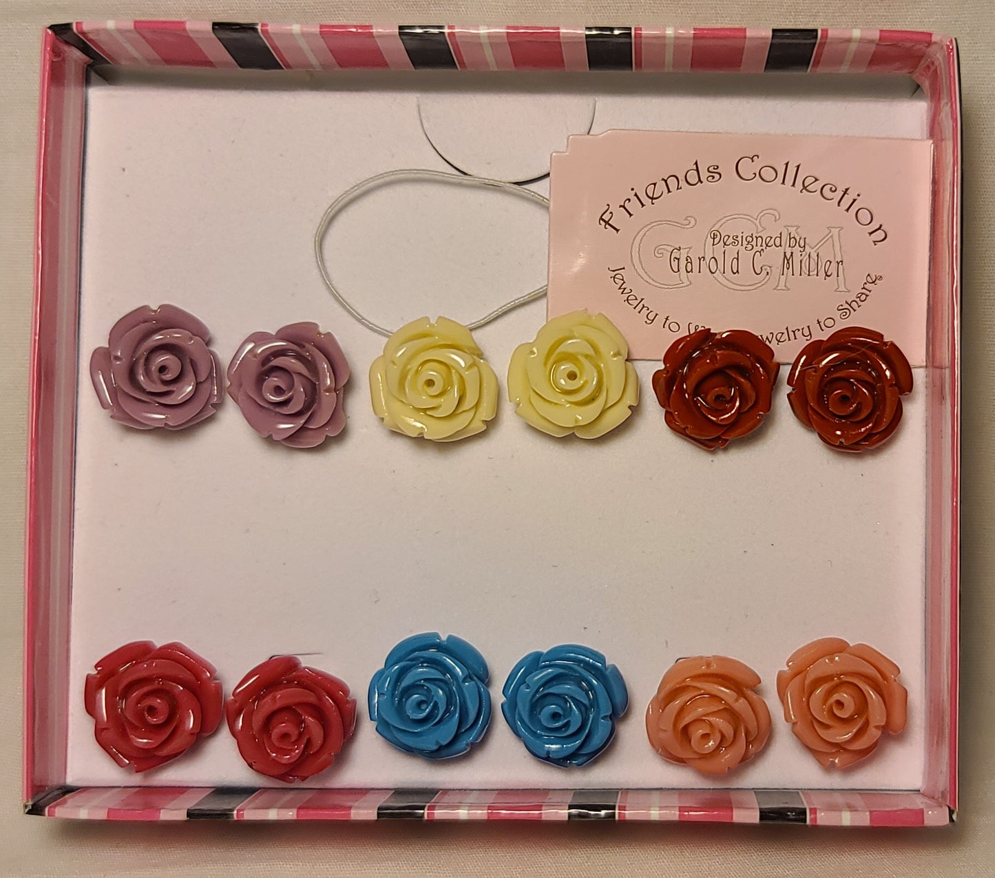 Friends Collection by Garold C. Miller – 6 Pair Rose Stud Earring Set