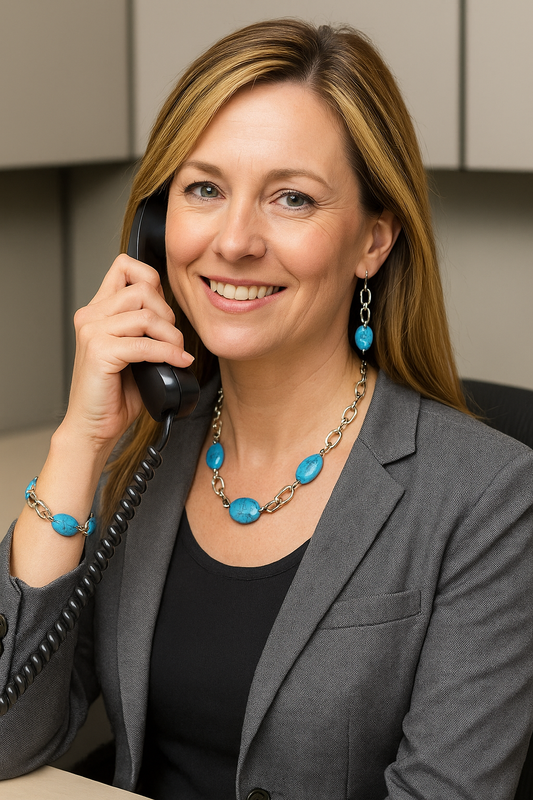 Glacier Blue Wagnerite Jewelry Set (Necklace, Bracelet & Earrings) Stainless Steel Textured Chain