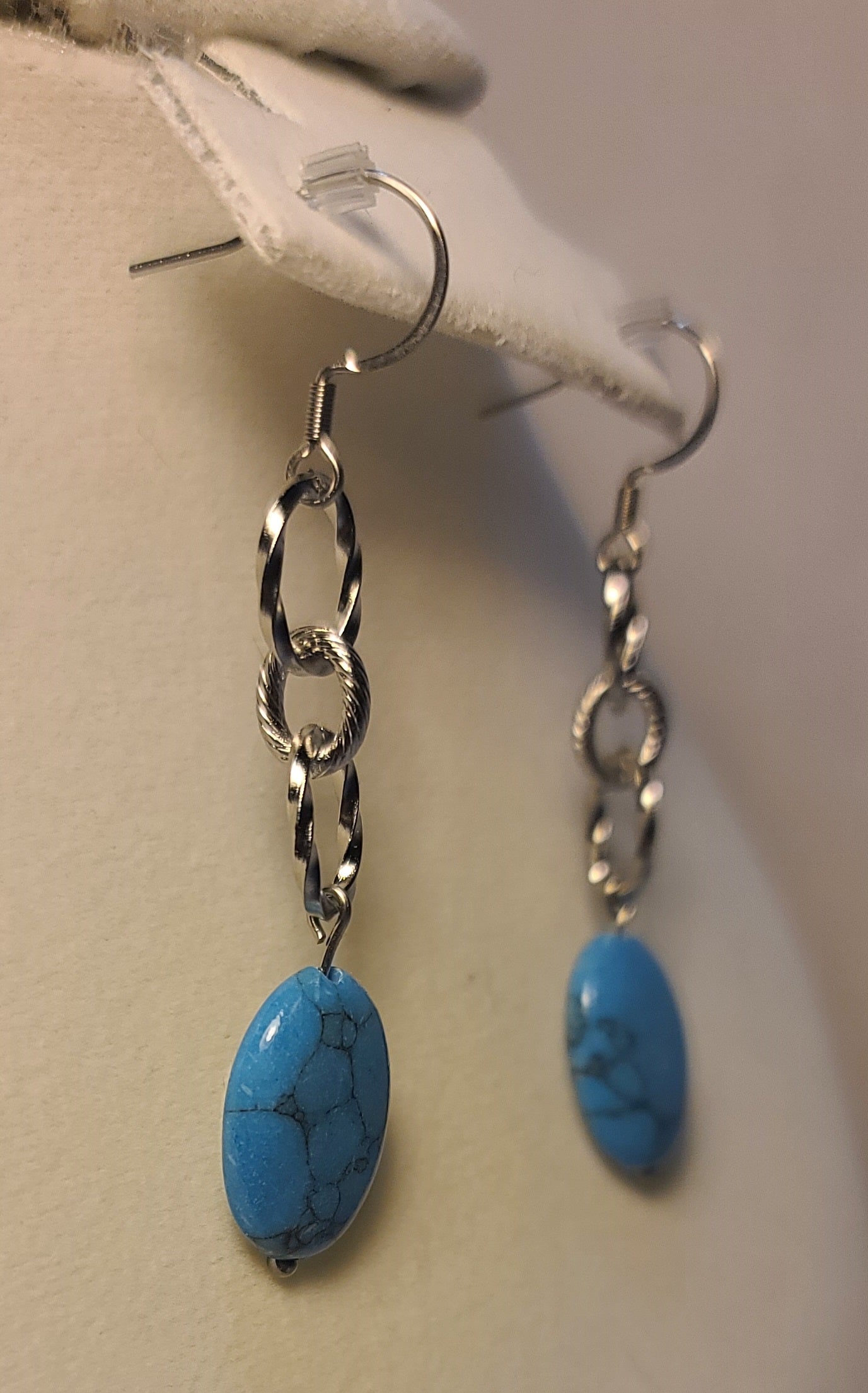 Glacier Blue Wagnerite Jewelry Set (Necklace, Bracelet & Earrings) Stainless Steel Textured Chain