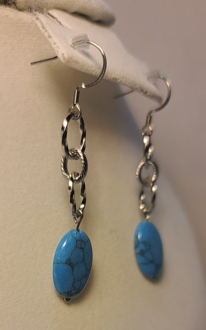 Glacier Blue Wagnerite Jewelry Set (Necklace, Bracelet & Earrings) Stainless Steel Textured Chain