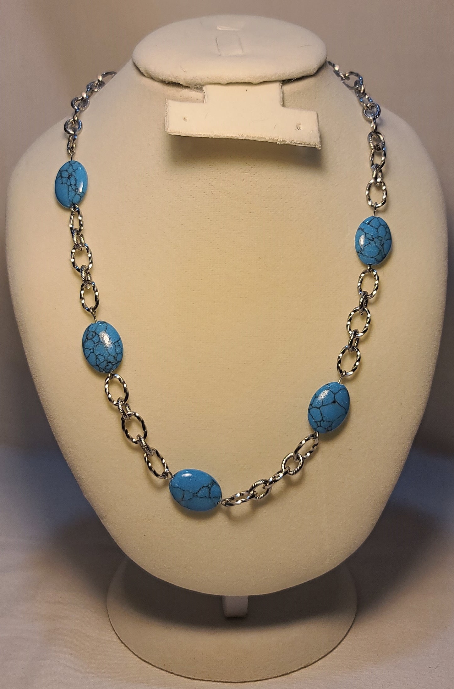 Glacier Blue Wagnerite Jewelry Set (Necklace, Bracelet & Earrings) Stainless Steel Textured Chain