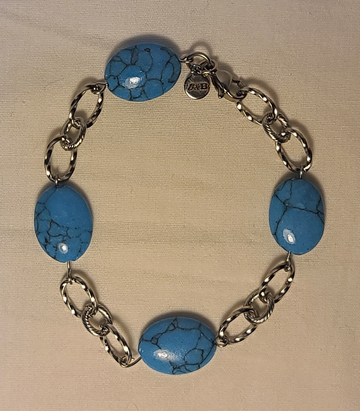 Glacier Blue Wagnerite Jewelry Set (Necklace, Bracelet & Earrings) Stainless Steel Textured Chain