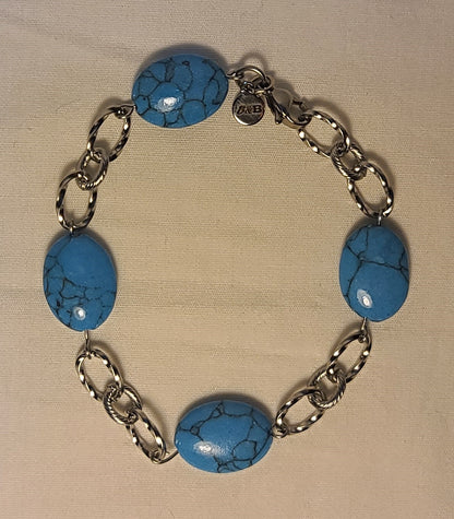 Glacier Blue Wagnerite Jewelry Set (Necklace, Bracelet & Earrings) Stainless Steel Textured Chain