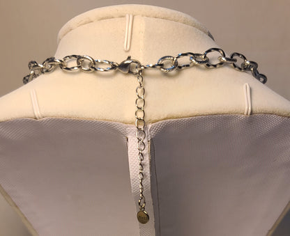 Glacier Blue Wagnerite Jewelry Set (Necklace, Bracelet & Earrings) Stainless Steel Textured Chain