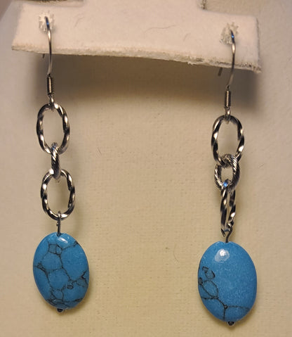 Glacier Blue Wagnerite Jewelry Set (Necklace, Bracelet & Earrings) Stainless Steel Textured Chain