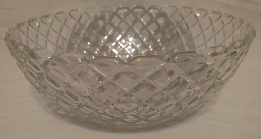 8 Inch Vintage Pressed Glass Serving Bowl, Diamond Lattice & Starburst Design