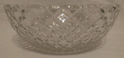 8 Inch Vintage Pressed Glass Serving Bowl, Diamond Lattice & Starburst Design