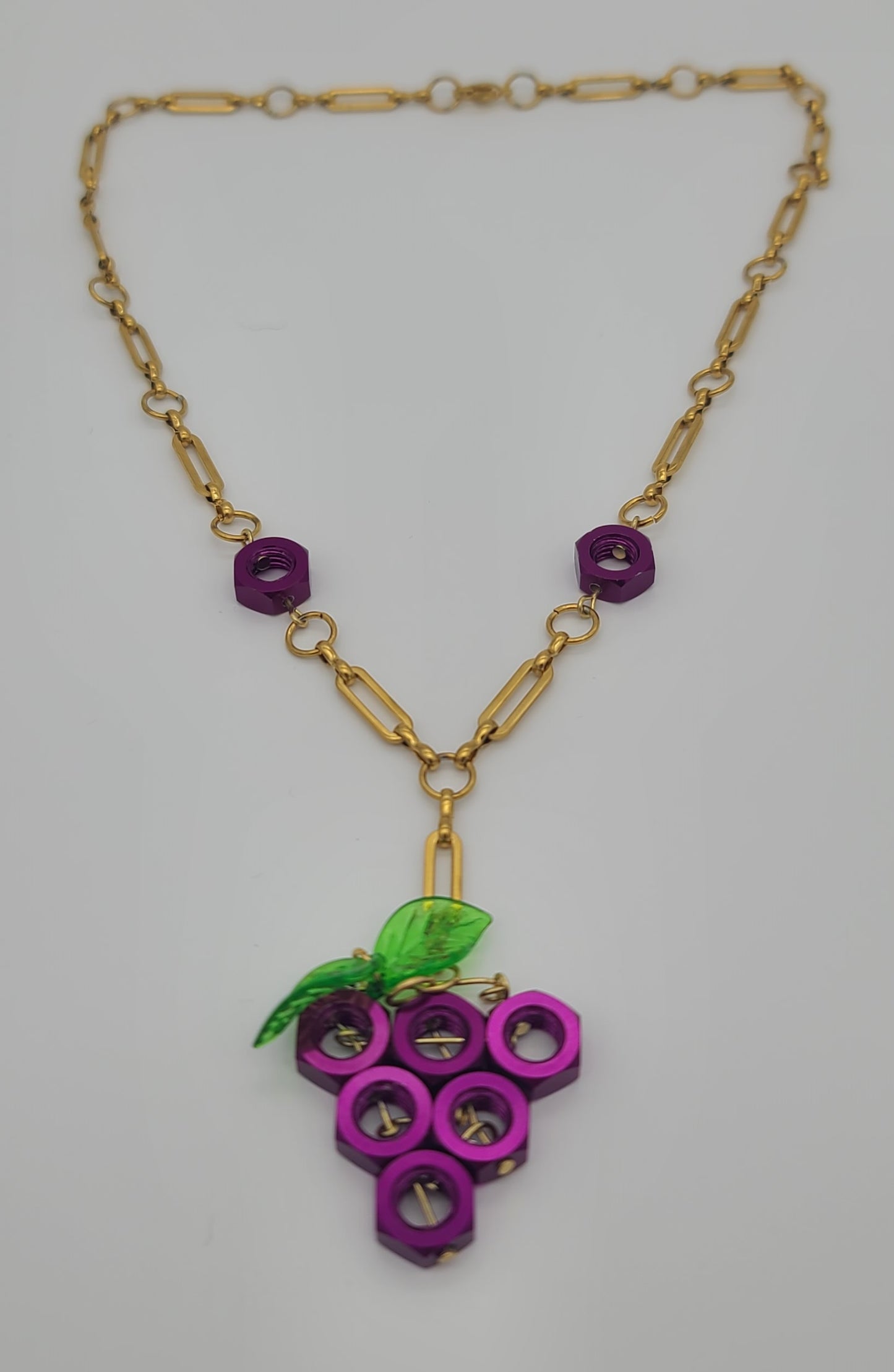 Bold Grape Bunch Hex Nut Pendant Necklace