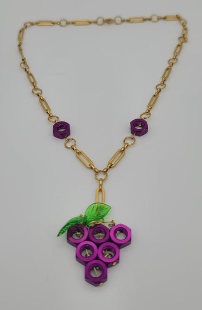 Bold Grape Bunch Hex Nut Pendant Necklace