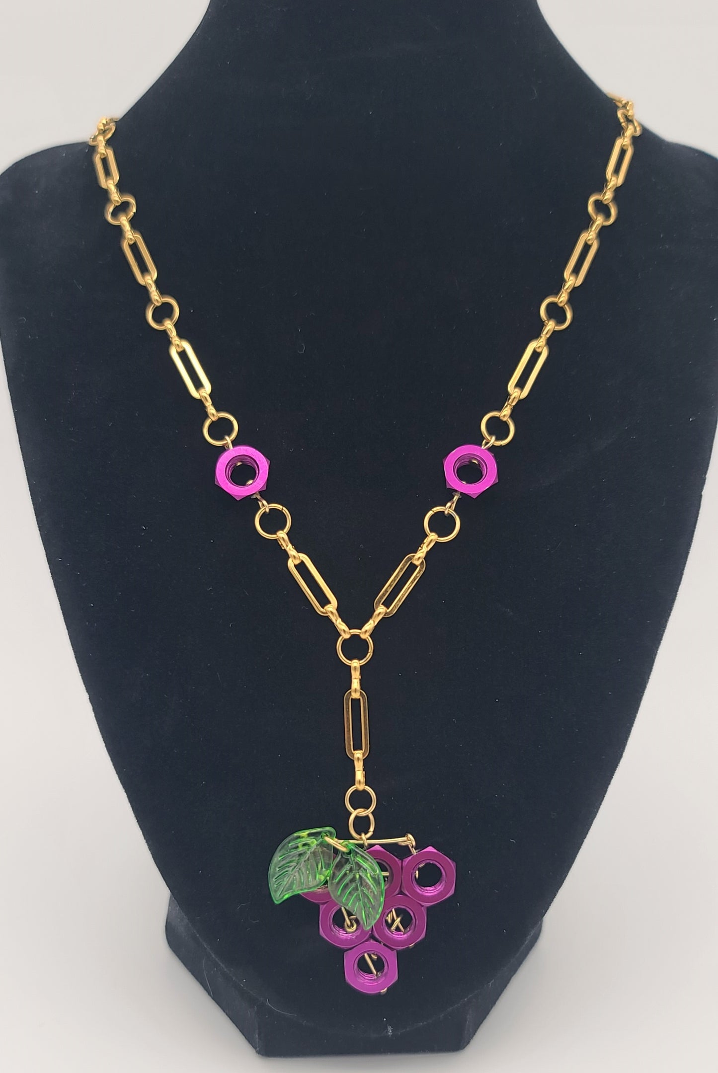 Bold Grape Bunch Hex Nut Pendant Necklace