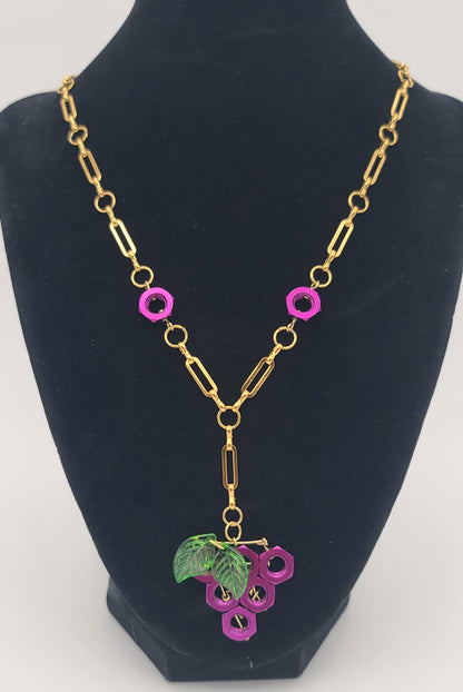 Bold Grape Bunch Hex Nut Pendant Necklace