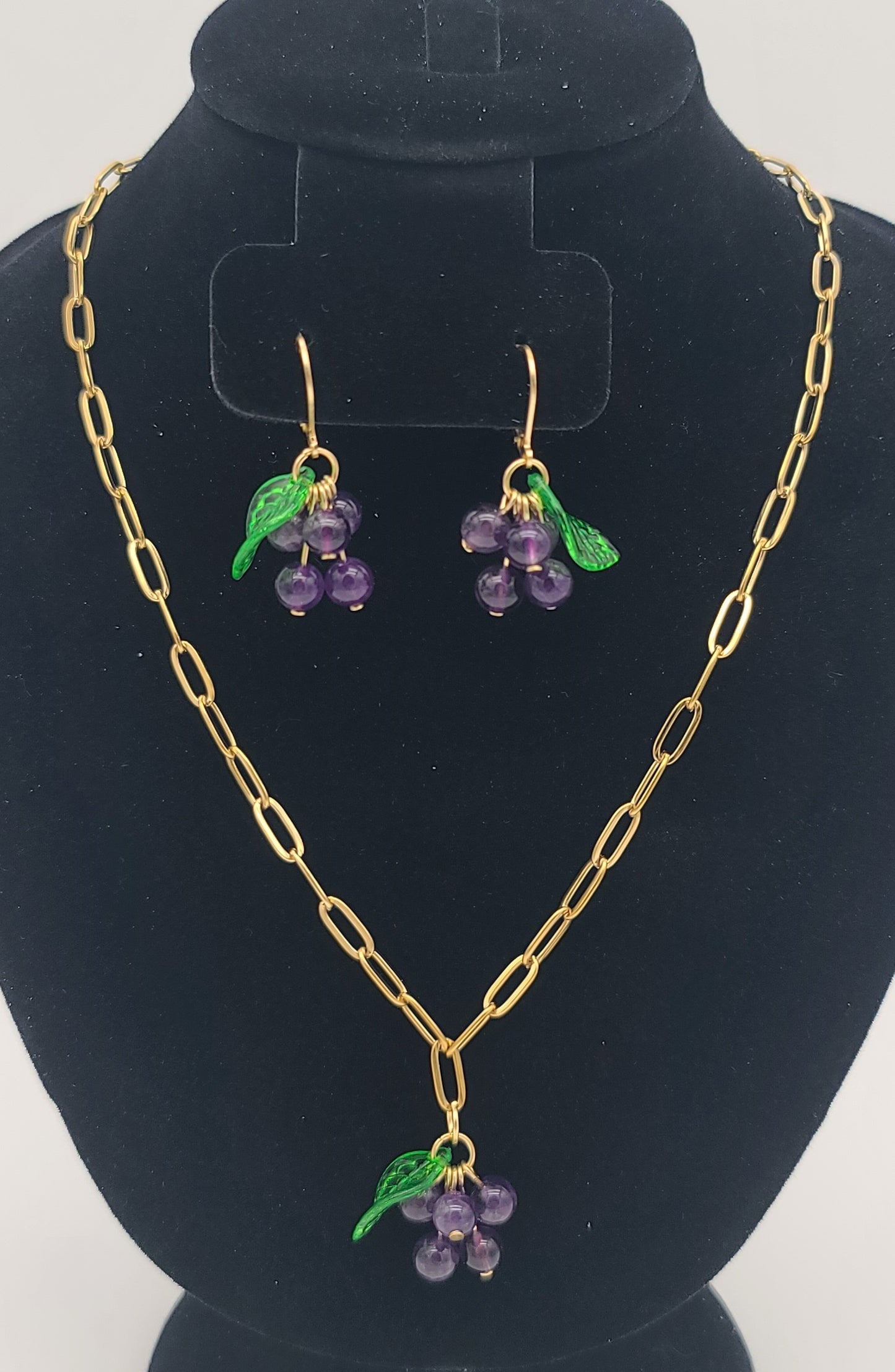 Grapes in the Golden Vineyard Necklace & Earrings Set