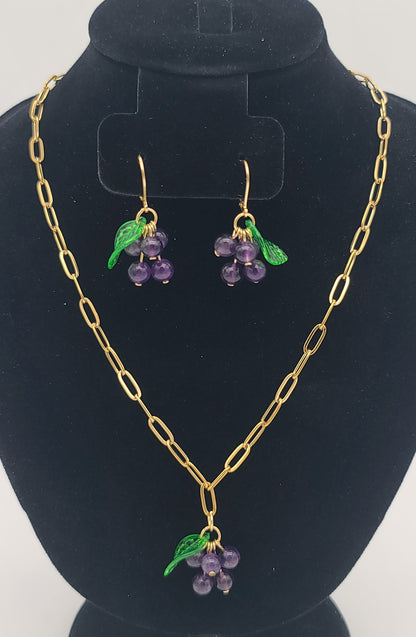Grapes in the Golden Vineyard Necklace & Earrings Set