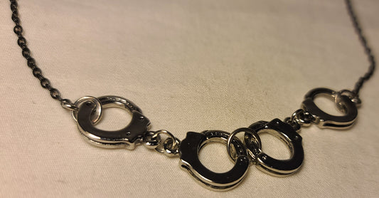 Handcuff Jewelry Set, Rhodium-Plated & Stainless Steel Necklace & Earrings