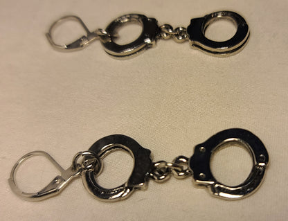 Handcuff Jewelry Set, Rhodium-Plated & Stainless Steel Necklace & Earrings