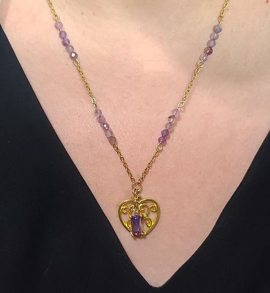 Heart & Amethyst Stationed Necklace