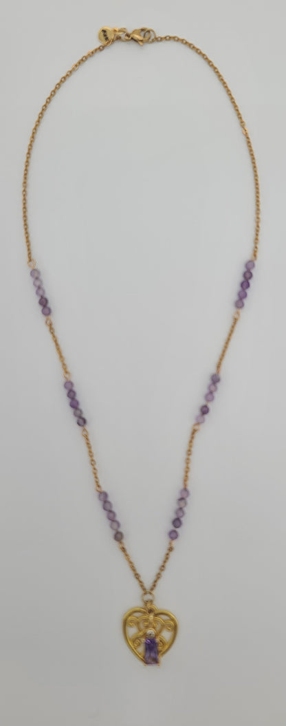 Heart & Amethyst Stationed Necklace