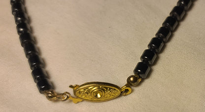 Hematite Cross Necklace with Gold-Tone & Pearl Accents