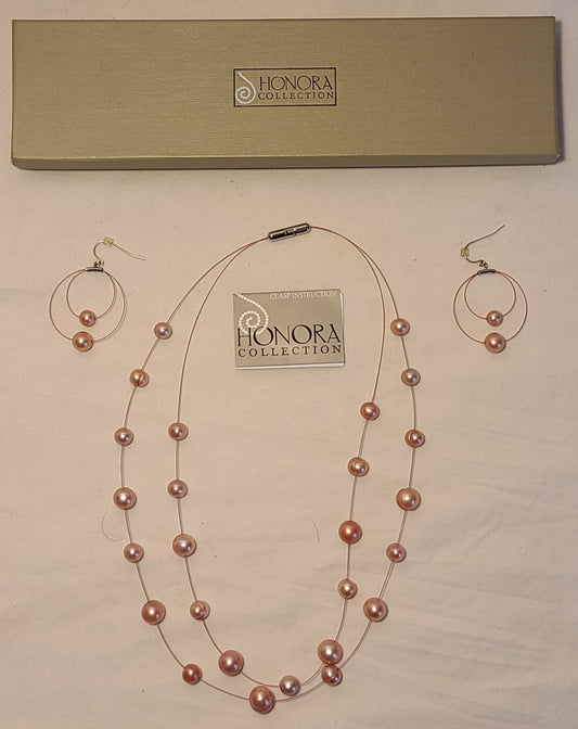 Honora Pink Pearl Necklace & Earrings Set