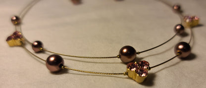 Purple Pearl & Pink Crystal Necklace and Earring Set – Elegant Layered Design