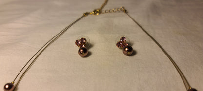 Purple Pearl & Pink Crystal Necklace and Earring Set – Elegant Layered Design