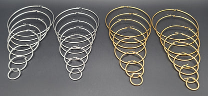 Silver & Gold Stainless Steel Hoop Earring Sets Sizes 20mm (.79 Inch) - 90mm (3.54 Inch) with Saddle Back Closure