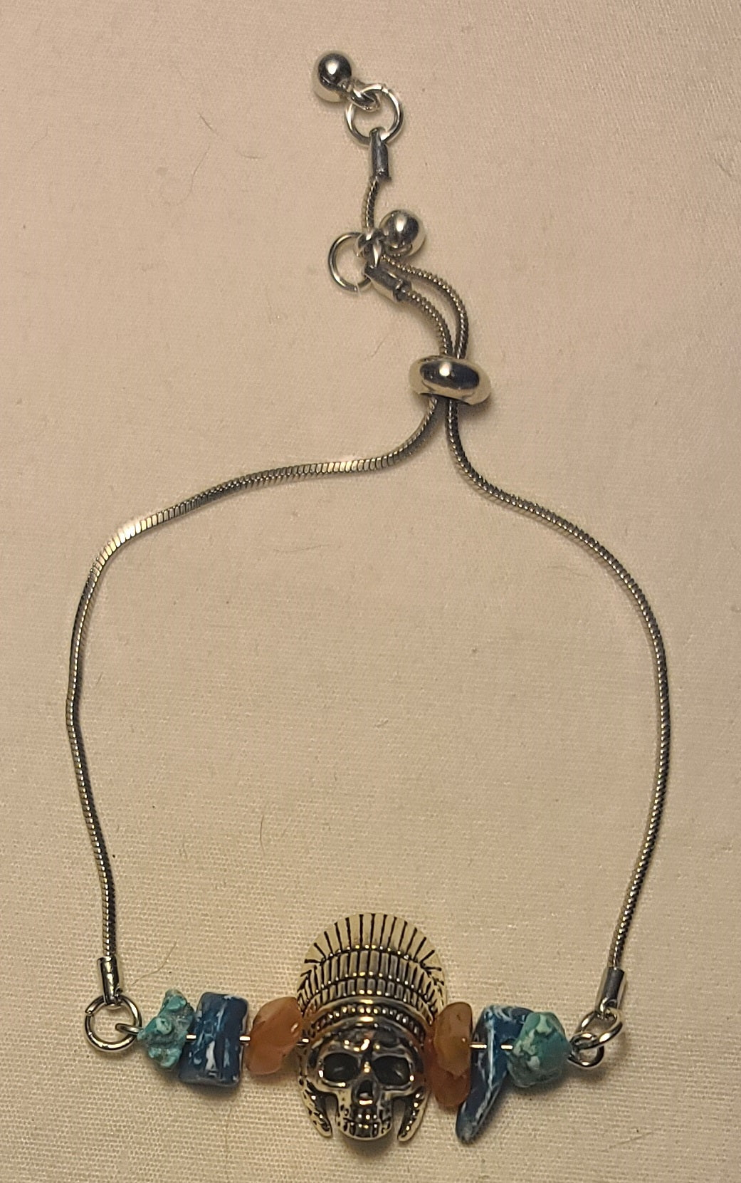 Native American Inspired Skull Charm Bolo Bracelet