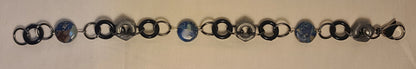 Industrial Galvanized Hex-Nut Bracelet, Blue Dyed Jasper Beads, with Black Rings 8.75"