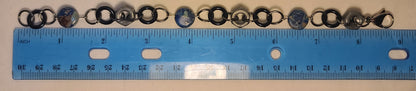 Industrial Galvanized Hex-Nut Bracelet, Blue Dyed Jasper Beads, with Black Rings 8.75"