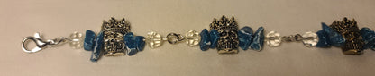 Unique Pewter Skull Bracelet with Dyed Blue Agate and Clear Beads