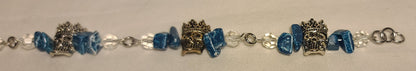 Unique Pewter Skull Bracelet with Dyed Blue Agate and Clear Beads