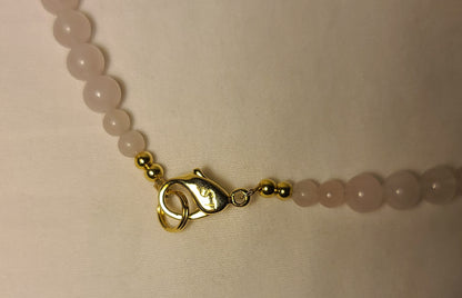 Lee Sands Pink Quartz with Mother of Pearl Angel Pendant Necklace